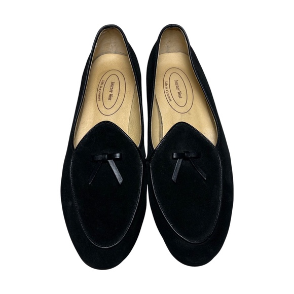 Journey West Suede Slip-on Belgian Loafers Shoes Size 8.5M Black Bow - Picture 2 of 13
